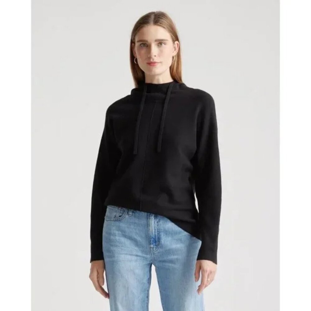 Quince Women's Milano Stitch Pullover Hoodie in Black sz L NWT Relaxed Fit